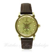 A FINE & RARE GENTLEMAN'S 18K SOLID GOLD OMEGA SEAMASTER XVI WRIST WATCH CIRCA 1956, REF. 2850 S.