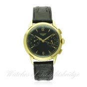 A RARE GENTLEMAN'S 18K SOLID GOLD LONGINES CHRONOGRAPH WRIST WATCH CIRCA 1953 FROM CASE BACK