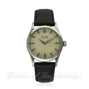 A GENTLEMAN'S STAINLESS STEEL ROLEX OYSTER PERPETUAL WRIST WATCH CIRCA 1954, REF. 6332
D: Silver