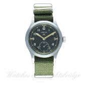 A GENTLEMAN'S BRITISH MILITARY W.W.W. LEMANIA WRIST WATCH CIRCA 1940s
D: Black dial with Arabic