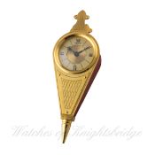 AN 8 DAY GILT METAL JAEGER DESK ALARM CLOCK CIRCA 1960s, REF. 427 IN THE FORM OF BELLOWS
D: 