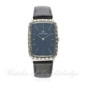 A GENTLEMAN'S SOLID SILVER JAEGER LECOULTRE RECTANGULAR WRIST WATCH CIRCA 1970s
D: Blue textured