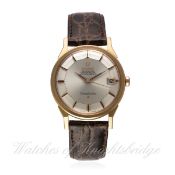 A FINE & RARE GENTLEMAN'S 18K SOLID ROSE GOLD OMEGA CONSTELLATION CHRONOMETER WRIST WATCH CIRCA