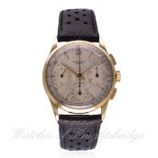 A GENTLEMAN`S 18K SOLID GOLD UNIVERSAL GENEVE COMPAX CHRONOGRAPH WRIST WATCH
CIRCA 1950, REF.