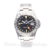 A RARE GENTLEMAN'S STAINLESS STEEL ROLEX OYSTER PERPETUAL DATE EXPLORER II 