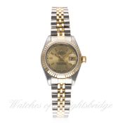A LADIES STEEL & GOLD ROLEX OYSTER PERPETUAL DATEJUST BRACELET WATCH CIRCA 1986 , REF. 69173 D:
