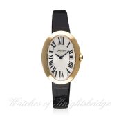 A LADIES 18K SOLID GOLD CARTIER BAIGNOIRE WRIST WATCH CIRCA 2010  D: Silver dial with Roman