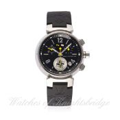 A LADIES STAINLESS STEEL LOUIS VUITTON CUP CHRONOGRAPH WRIST WATCH CIRCA 2005, REF. Q 132G WITH LV