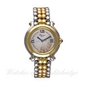 A LADIES MID SIZE STEEL & GOLD CHOPARD HAPPY SPORT BRACELET WATCH CIRCA 2006, REF. 8236 D: White