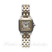 A LADIES STEEL & GOLD CARTIER PANTHERE BRACELET WATCH CIRCA 1990s, REF. 1120 D: Silver dial with
