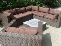 SUPER QUALITY 7 PIECE CORNER SOFA SET BRAND NEW 7 BOXED BROWN FLAT WEAVE ALL WEATHER RATTAN