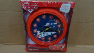 12 x Disney Pixar Cars Wall Clocks in 3 designs. 25cm Diameter. High retail value. Brand new and