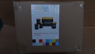 6 x 5 Piece Bamboo Lid Kitchen Storage sets.(BLACK) Each set contains: 1 x bread bin, 1 x Tea jar, 1