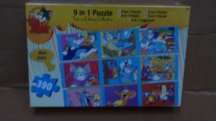 1 x Large pallet of BRAND NEW STOCK to contain 72 x Tom and Jerry  Large 390 piece 9 in 1 Puzzles.