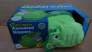 12 x Brite Power Alligator Animated Kids Slippers. 'Alli's Jaws will open and close when you walk