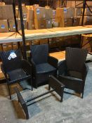 3x Rattan Chairs and 1x Rattan Coffee Table.