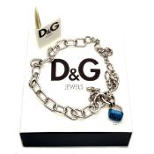 D&G silver necklace with dark blue stone pendant (“Seal Me” collection). RRP £129 Brand New &