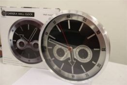 5 x 30cm Carrera Brushed Aluminium Wall Clock (Speedometer Style) With Temp And Humidity Gauges