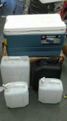 Assortment of new & used coolers and jerry cans as pictured - big cooler has damage
