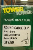 40 X Box of 50 Tower 70CBRC16 Black 16mm Round Cable Clip - Brand New Stock!