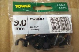 200 x Pack of 20 Tower D9RBCC20 Black 9.0mm Round Cable Clips - Brand New Stock!
