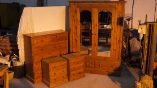 Used bedroom set comprising of 1 large double wardrobe, 1 chest of draws and 2 bed side draws