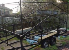 TWIN WHEEL TRAILER,  CAN CARRY 3 TON SIZE NOT INCLUDING THE A FRAME. 11 FOOT LONG 7 FOOT 6 WIDE AND