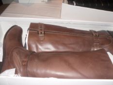 1 Pair Boxed New Twin Zip Ladies leather Boot-Colour- Brown-Size 8
