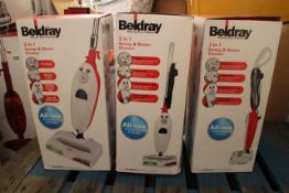 3 x Beldray 2 in 1 Sweep and Steam Cleaner. Easy to fill water tank, sweeper, steam mop, surfact
