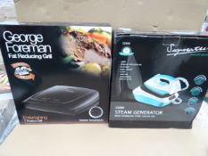 2 Items to include 1 x George Foreman 7 Portion Entertaining Grill and 1 x Signiture 2300W Steam