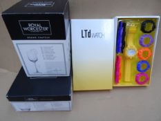 4 Items to include 2 x LTD Interchangable watches and 2 x Royal worchester glass sets! Very high