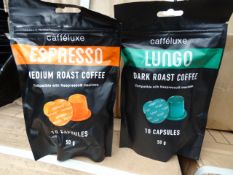 Approx 600 x Caffeluxe Nespresso coffee capsules. Very high retail value. Includes: dark roast and