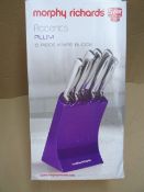 1 x Morphy Richards 'Plum' 5 Piece Knife Block. High RRP. Unchecked/Untested Boxed customer return!