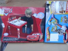2 Items to include 1 x Disney Cars colouring table and 1 x Hotwheels Mid Air Madness Wall Track set!