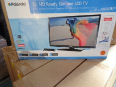 1 x Polaroid 32 Inch HD Ready Slimline LED TV. LED Superlim, HDMI x 2, PC Input, Freeview, Scart