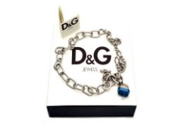 D&G silver necklace with dark blue stone pendant (“Seal Me” collection). RRP £129 Brand New &