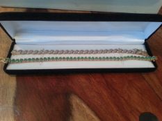 1x Gold on silver natural Brazilian emerald bracelet & 1x gold on silver diamond bracelet