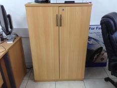 High quality beech effect filing cabinet 4 foot high with two shelves, lockable with key