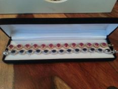 1x gold on silver 925 ruby bracelet 1x silver 925 sapphire bracelet
