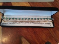 1x Silver, emerald bracelet, 1x gold on silver cubic zircon bracelet, 1x silver 925 bracelet