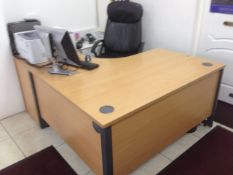 High quality beech effect corner office desk with managers chair and lockable pedestal with key