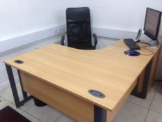 High quality beech effect corner office desk with managers chair and lockable pedestal