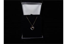 1 x 9 Carat Yellow Gold 18 Inch Curb Chain and Heart Shaped Pendant. Comprising of 5 x 0.5mm Round