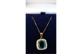 9 Carat Yellow Gold 18 inch curb chain and Pendant. Comprising of 1 x 8mm Cushion shaped synthetic