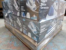 1 x Pallet (1) to contain 16 x Boxed Quest 2600W Steam Generator irons.  With Aluminium covered