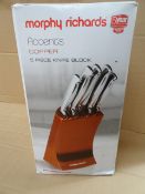 1 x Morphy Richards Accents 'Copper' 5 Piece Knife block set. Boxed. High retail value! Unchecked/