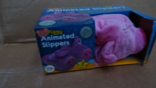 12 x Brite Power Piggy Animated Kids Slippers. 'Piggy's eyes will open and close when you walk