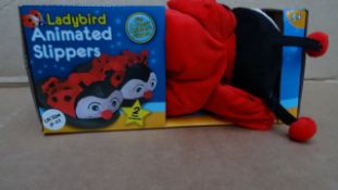 12 x Brite Power Lady Bird Animated Kids Slippers. 'Lady bird will flap it's wings when you walk