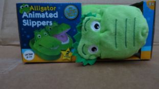 12 x Brite Power Alligator Animated Kids Slippers. 'Alli's Jaws will open and close when you walk