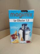 1 x MAGIMIX  Le Glacier ice cream maker 1.5 litre. Size H 27cm, W 17cm, D 17cm 
•Product